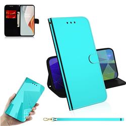 Shining Mirror Like Surface Leather Wallet Case for OnePlus Nord N100 - Mint Green