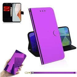 Shining Mirror Like Surface Leather Wallet Case for OnePlus Nord N100 - Purple