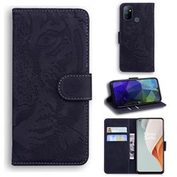 Intricate Embossing Tiger Face Leather Wallet Case for OnePlus Nord N100 - Black