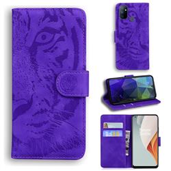 Intricate Embossing Tiger Face Leather Wallet Case for OnePlus Nord N100 - Purple