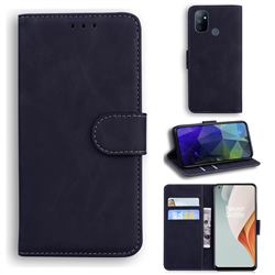 Retro Classic Skin Feel Leather Wallet Phone Case for OnePlus Nord N100 - Black