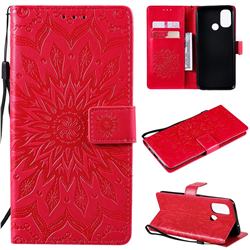 Embossing Sunflower Leather Wallet Case for OnePlus Nord N100 - Red