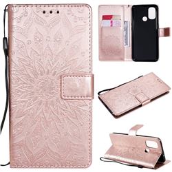 Embossing Sunflower Leather Wallet Case for OnePlus Nord N100 - Rose Gold