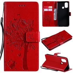 Embossing Butterfly Tree Leather Wallet Case for OnePlus Nord N100 - Red