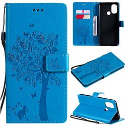 Embossing Butterfly Tree Leather Wallet Case for OnePlus Nord N100 - Blue
