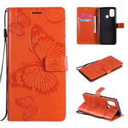 Embossing 3D Butterfly Leather Wallet Case for OnePlus Nord N100 - Orange