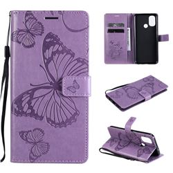 Embossing 3D Butterfly Leather Wallet Case for OnePlus Nord N100 - Purple