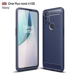 Luxury Carbon Fiber Brushed Wire Drawing Silicone TPU Back Cover for OnePlus Nord N100 - Navy