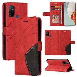 Luxury Two-color Stitching Leather Wallet Case Cover for OnePlus Nord N100 - Red