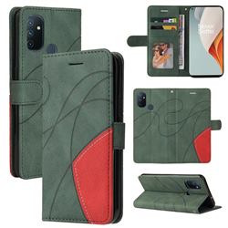 Luxury Two-color Stitching Leather Wallet Case Cover for OnePlus Nord N100 - Green