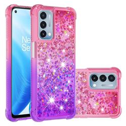 Rainbow Gradient Liquid Glitter Quicksand Sequins Phone Case for OnePlus Nord N200 5G - Pink Purple