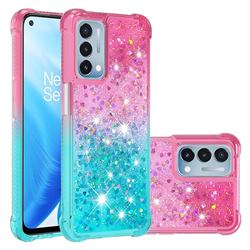 Rainbow Gradient Liquid Glitter Quicksand Sequins Phone Case for OnePlus Nord N200 5G - Pink Blue