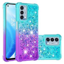 Rainbow Gradient Liquid Glitter Quicksand Sequins Phone Case for OnePlus Nord N200 5G - Blue Purple