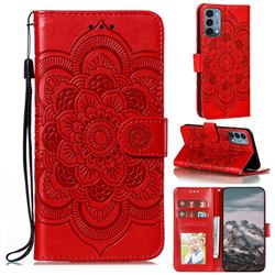 Intricate Embossing Datura Solar Leather Wallet Case for OnePlus Nord N200 5G - Red