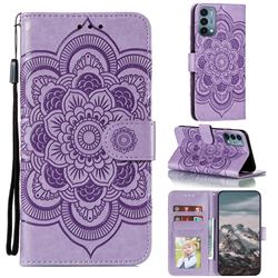 Intricate Embossing Datura Solar Leather Wallet Case for OnePlus Nord N200 5G - Purple