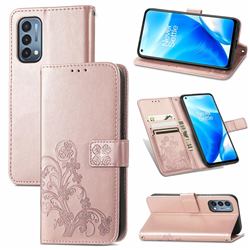 Embossing Imprint Four-Leaf Clover Leather Wallet Case for OnePlus Nord N200 5G - Rose Gold