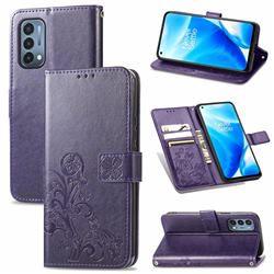 Embossing Imprint Four-Leaf Clover Leather Wallet Case for OnePlus Nord N200 5G - Purple