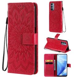 Embossing Sunflower Leather Wallet Case for OnePlus Nord N200 5G - Red