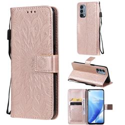 Embossing Sunflower Leather Wallet Case for OnePlus Nord N200 5G - Rose Gold