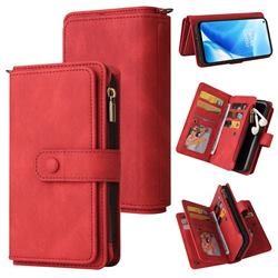 Luxury Multi-functional Zipper Wallet Leather Phone Case Cover for OnePlus Nord N200 5G - Red