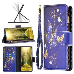 Purple Butterfly Binfen Color BF03 Retro Zipper Leather Wallet Phone Case for OnePlus Nord N200 5G