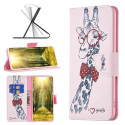 Glasses Giraffe Leather Wallet Case for OnePlus Nord N200 5G