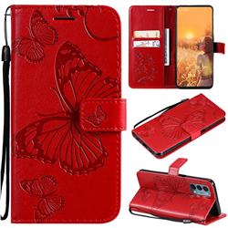 Embossing 3D Butterfly Leather Wallet Case for OnePlus Nord N200 5G - Red