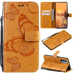 Embossing 3D Butterfly Leather Wallet Case for OnePlus Nord N200 5G - Yellow