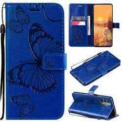 Embossing 3D Butterfly Leather Wallet Case for OnePlus Nord N200 5G - Blue