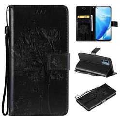 Embossing Butterfly Tree Leather Wallet Case for OnePlus Nord N200 5G - Black