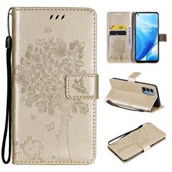 Embossing Butterfly Tree Leather Wallet Case for OnePlus Nord N200 5G - Champagne