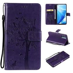 Embossing Butterfly Tree Leather Wallet Case for OnePlus Nord N200 5G - Purple