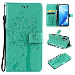 Embossing Butterfly Tree Leather Wallet Case for OnePlus Nord N200 5G - Cyan