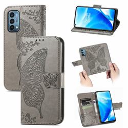 Embossing Mandala Flower Butterfly Leather Wallet Case for OnePlus Nord N200 5G - Gray