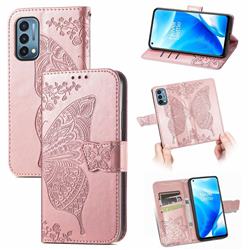Embossing Mandala Flower Butterfly Leather Wallet Case for OnePlus Nord N200 5G - Rose Gold