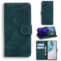 Intricate Embossing Tiger Face Leather Wallet Case for OnePlus Nord N10 5G - Green