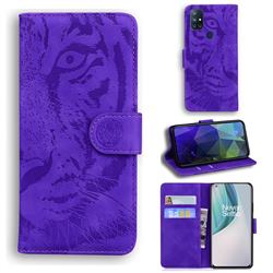 Intricate Embossing Tiger Face Leather Wallet Case for OnePlus Nord N10 5G - Purple