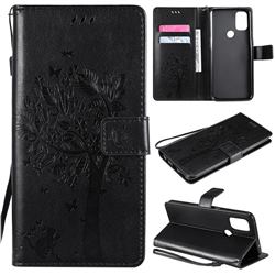 Embossing Butterfly Tree Leather Wallet Case for OnePlus Nord N10 5G - Black