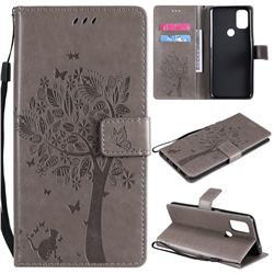 Embossing Butterfly Tree Leather Wallet Case for OnePlus Nord N10 5G - Grey