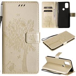 Embossing Butterfly Tree Leather Wallet Case for OnePlus Nord N10 5G - Champagne