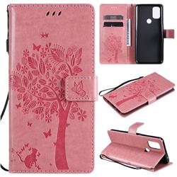 Embossing Butterfly Tree Leather Wallet Case for OnePlus Nord N10 5G - Pink