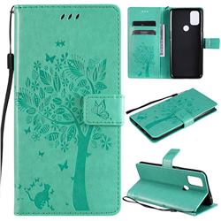 Embossing Butterfly Tree Leather Wallet Case for OnePlus Nord N10 5G - Cyan