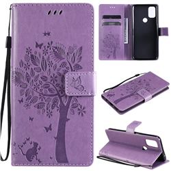 Embossing Butterfly Tree Leather Wallet Case for OnePlus Nord N10 5G - Violet