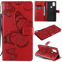 Embossing 3D Butterfly Leather Wallet Case for OnePlus Nord N10 5G - Red
