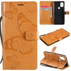 Embossing 3D Butterfly Leather Wallet Case for OnePlus Nord N10 5G - Yellow