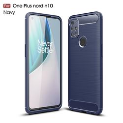 Luxury Carbon Fiber Brushed Wire Drawing Silicone TPU Back Cover for OnePlus Nord N10 5G - Navy