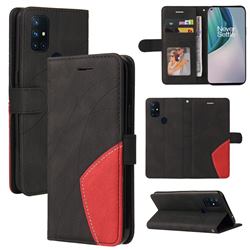 Luxury Two-color Stitching Leather Wallet Case Cover for OnePlus Nord N10 5G - Black