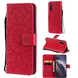 Embossing Sunflower Leather Wallet Case for OnePlus Nord CE 5G (Nord Core Edition 5G) - Red