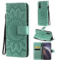 Embossing Sunflower Leather Wallet Case for OnePlus Nord CE 5G (Nord Core Edition 5G) - Green