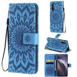 Embossing Sunflower Leather Wallet Case for OnePlus Nord CE 5G (Nord Core Edition 5G) - Blue